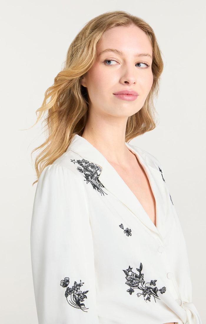 Cinq à Sept Wildflower Whimsy Marin Top Ivory/black