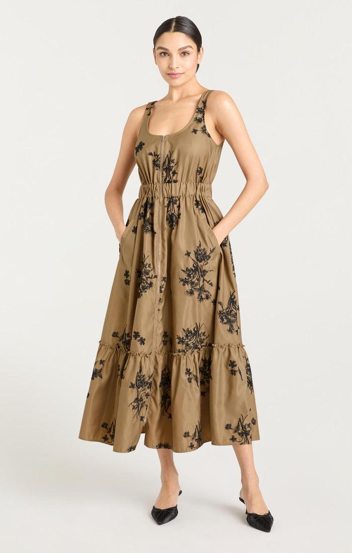 cinq à Sept Wildflower Whimsy Vernetta Dress Brown Sandstone/black