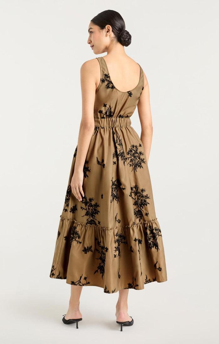 cinq à Sept Wildflower Whimsy Vernetta Dress Brown Sandstone/black