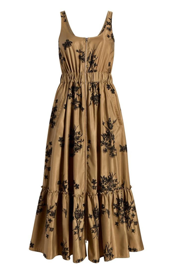cinq à sept Wildflower Whimsy Vernetta Dress Brown Sandstone/black