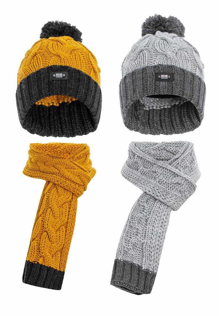 cipo & baxx BA101 Children's Double Scarf Beret Set GREY-MUSTARD