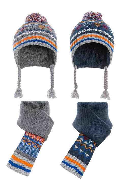 cipo & baxx BA102 Children's Double Scarf Beret Set NAVYBLUE-ANTHRACITE