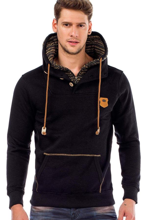 Cipo & Baxx C44200 Double Layer Collar Knitted Detail Men's Sweatshirt BLACK