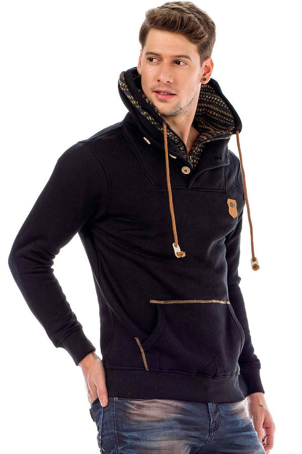 Cipo & Baxx C44200 Double Layer Collar Knitted Detail Men's Sweatshirt BLACK