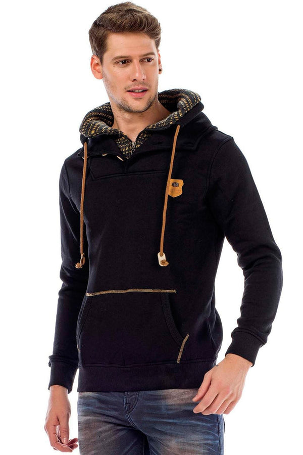 Cipo & Baxx C44200 Double Layer Collar Knitted Detail Men's Sweatshirt BLACK