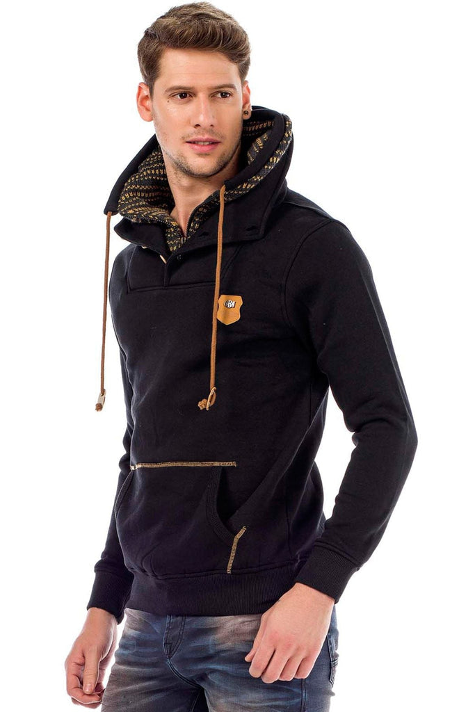 cipo & baxx C44200 Double Layer Collar Knitted Detail Men's Sweatshirt BLACK