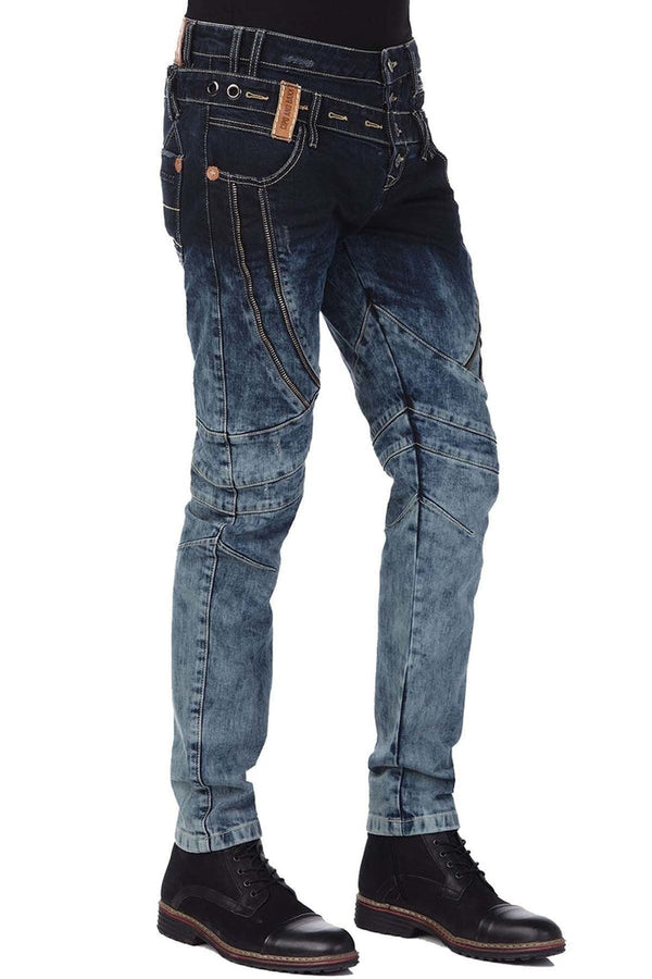 Cipo & Baxx CD244A Decorative Stitched Washed Men's Jean Trousers DARKGREEN