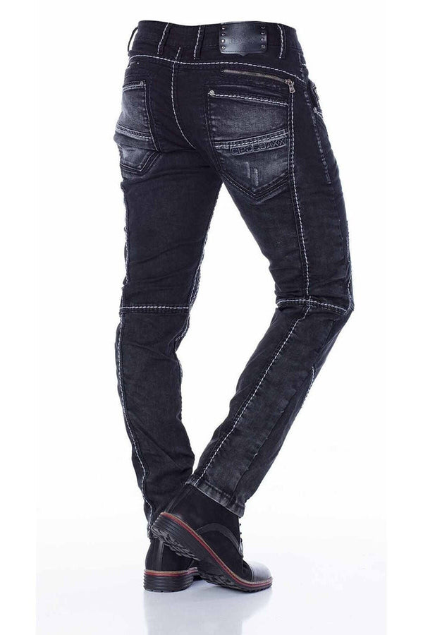 Cipo & Baxx CD288 Pieced Stitched Biker Style Jeans Trousers BLACK