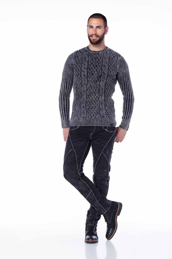 Cipo & Baxx CD288 Pieced Stitched Biker Style Jeans Trousers BLACK