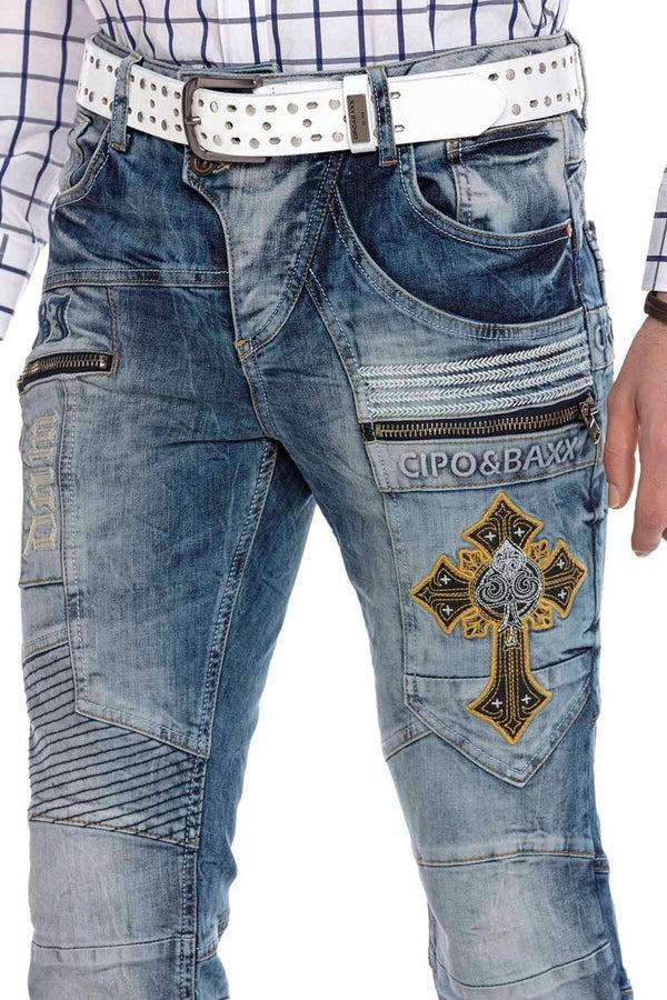 Cipo & Baxx CD293 Stitching Detailed Embroidered Men's Jean Trousers BLUE