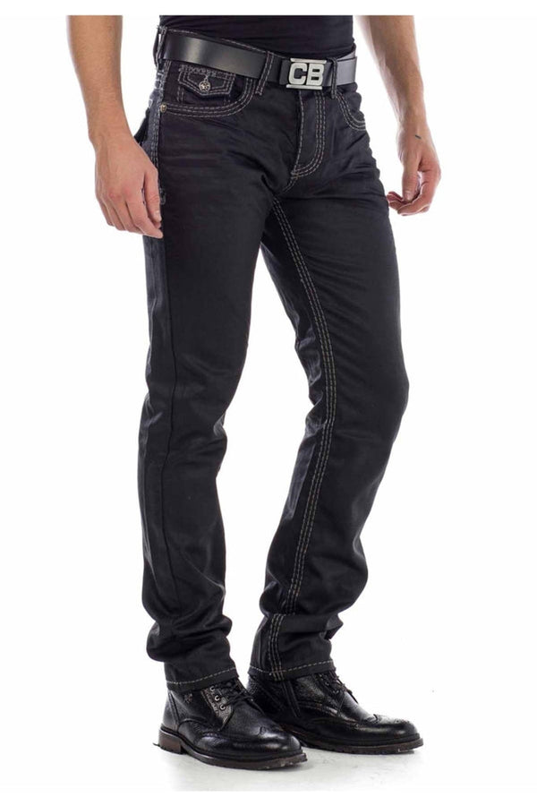 Cipo & Baxx CD295 Regular Fit Shiny Fabric Jean Trousers BLACK