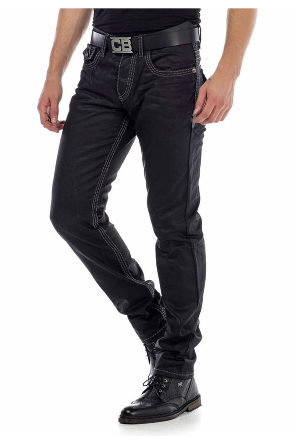 Cipo & Baxx CD295 Regular Fit Shiny Fabric Jean Trousers BLACK