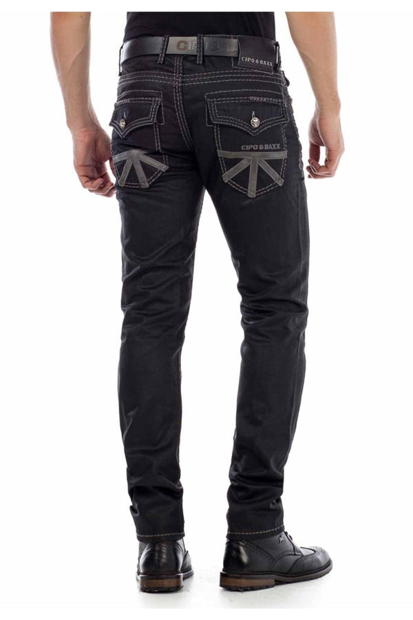 Cipo & Baxx CD295 Regular Fit Shiny Fabric Jean Trousers BLACK