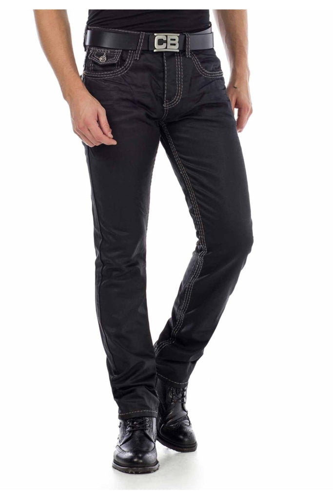 cipo & baxx CD295 Regular Fit Shiny Fabric Jean Trousers BLACK