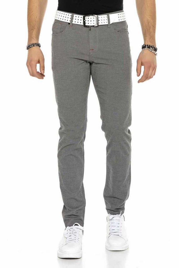 cipo & baxx CD372B Slim Fit Narrow Leg Men's Elastic Waist Trousers GREY