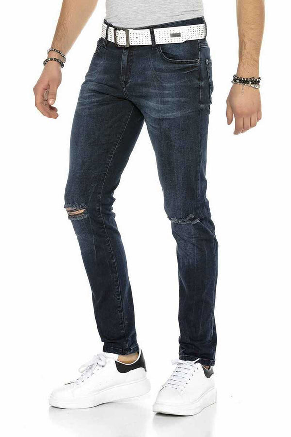 Cipo & Baxx CD375 Chained Ripped Dark Blue Slim Fit Men's Jean DARKBLUE