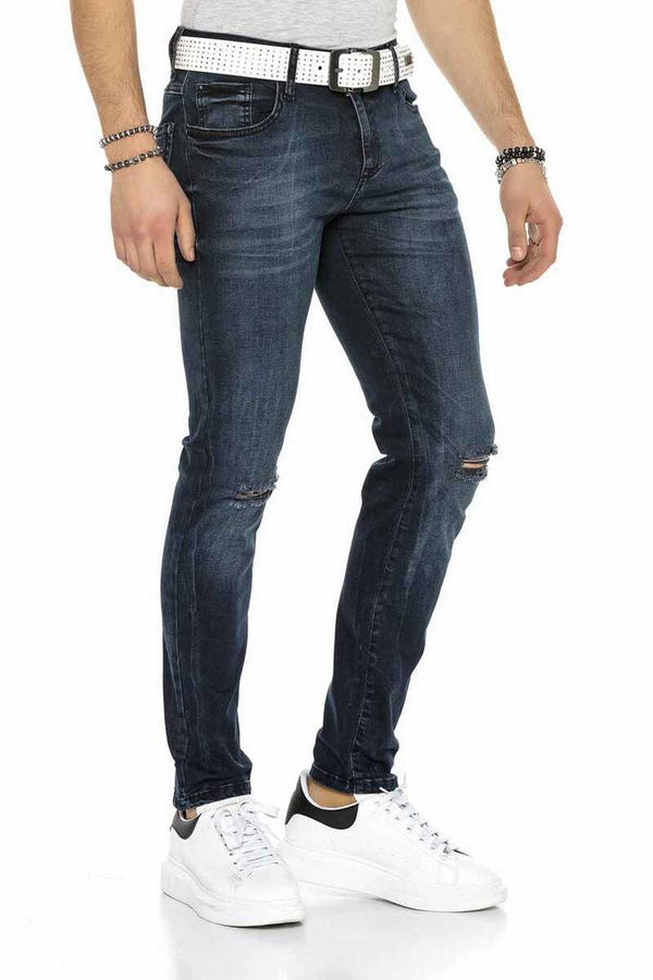 Cipo & Baxx CD375 Chained Ripped Dark Blue Slim Fit Men's Jean DARKBLUE