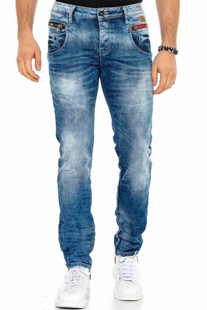 cipo & baxx CD394 Slim Fit Washed Fabric Jean Trousers BLUE
