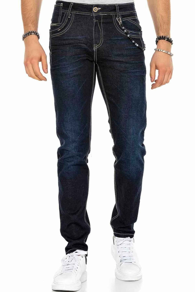 cipo & baxx CD395 Contrast Stitched Men's Jean Trousers DARKBLUE