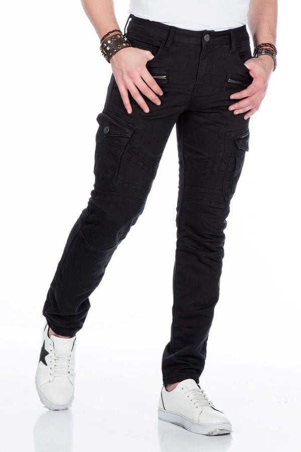 Cipo & Baxx CD424 Cargo Pocket Slim Leg Men's Trousers BLACK