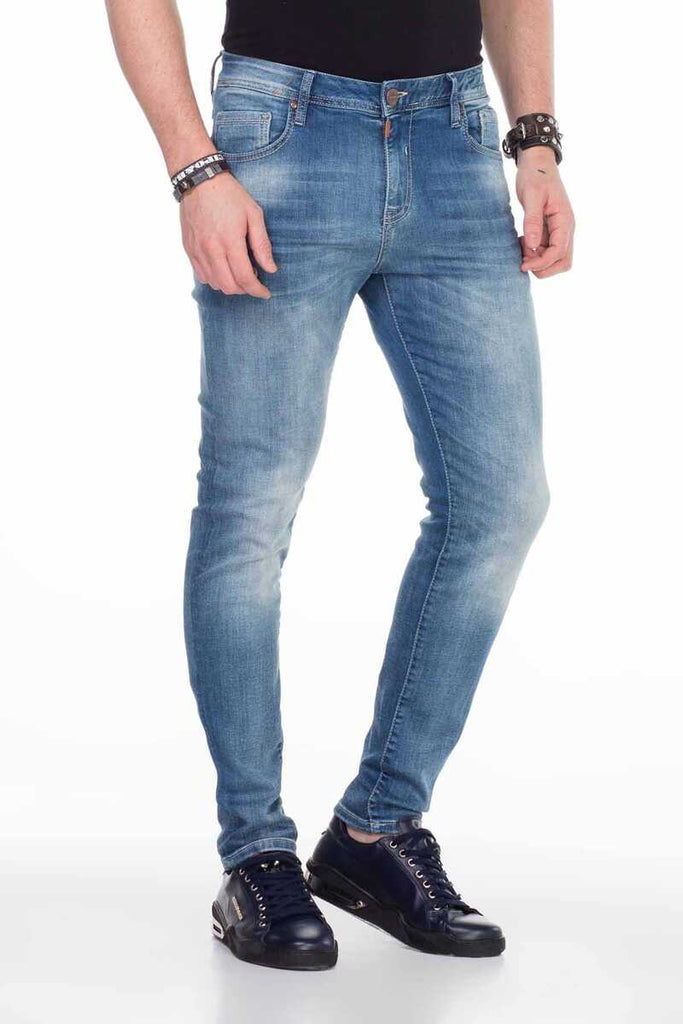 cipo & baxx CD456 Washed Fabric Denim Basic Men's Jean Trousers BLUE