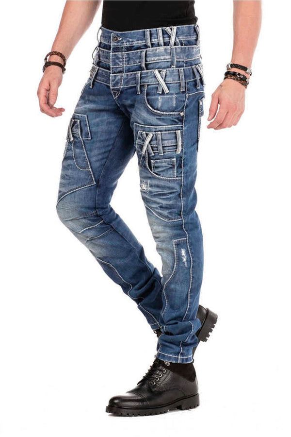 Cipo & Baxx CD466 Three Layer Belt Slim Fit Worn Men's Jean Trousers BLUE