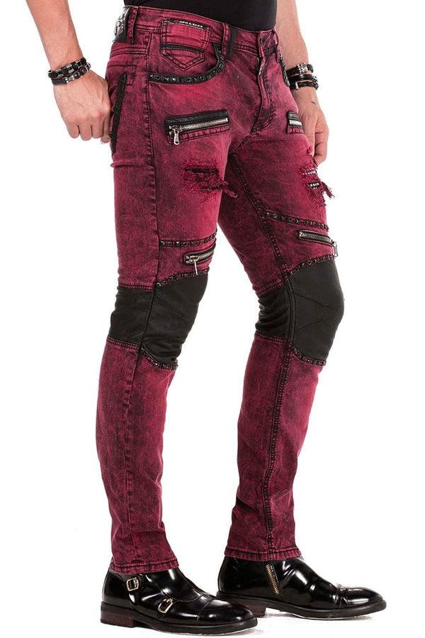 Cipo & Baxx CD481 Patch Embroidered Men's Biker Trousers BURGUNDY