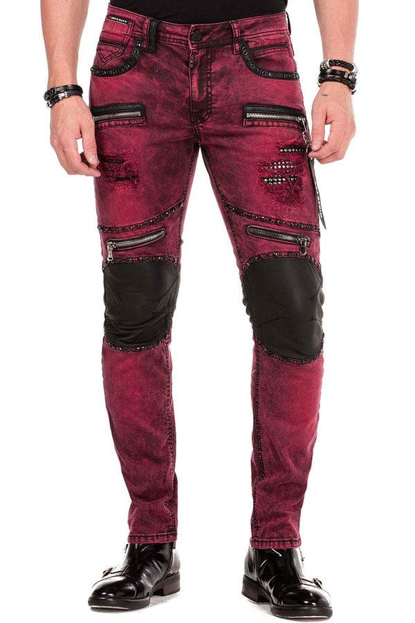 Cipo & Baxx CD481 Patch Embroidered Men's Biker Trousers BURGUNDY