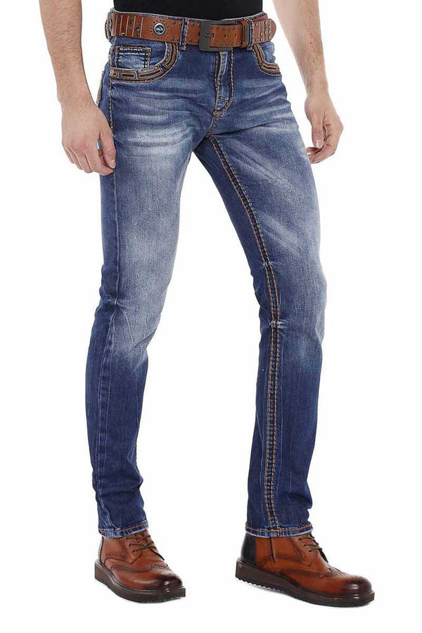 Cipo & Baxx CD483 Washed Men's Jeans With Embroidered Pockets BLUE