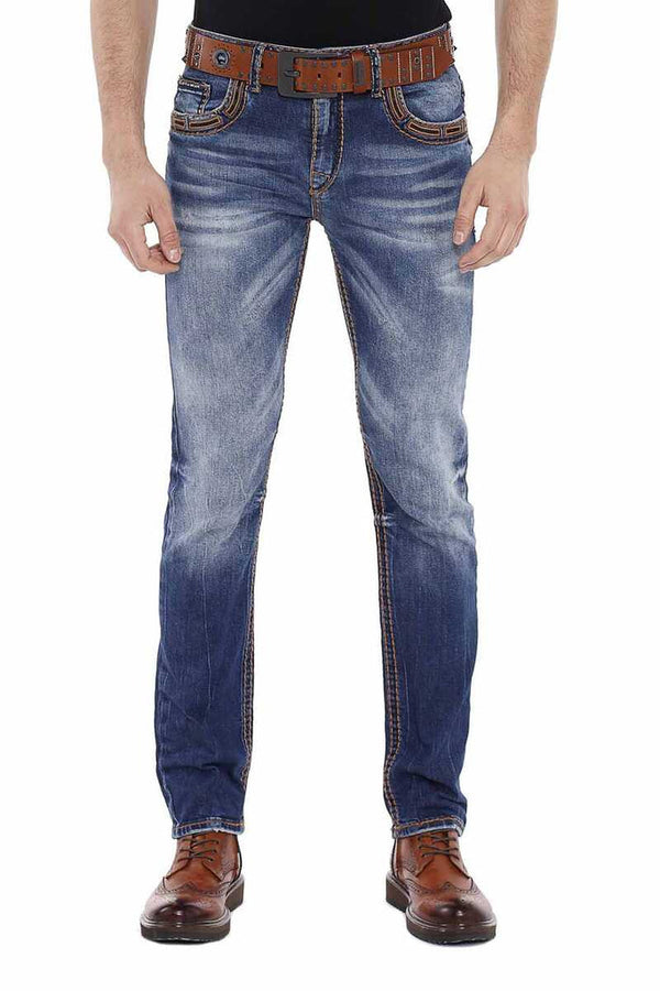 Cipo & Baxx CD483 Washed Men's Jeans With Embroidered Pockets BLUE