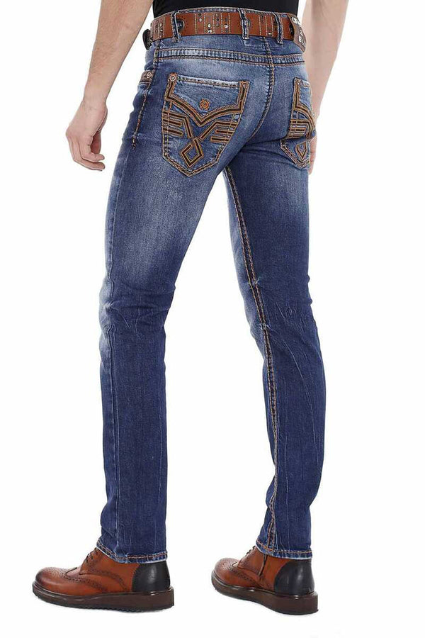 Cipo & Baxx CD483 Washed Men's Jeans With Embroidered Pockets BLUE