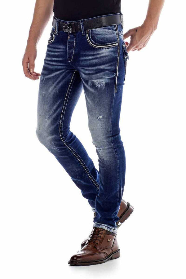 Cipo & Baxx CD485 Distressed Washed Fabric Men's Jean Trousers BLUE