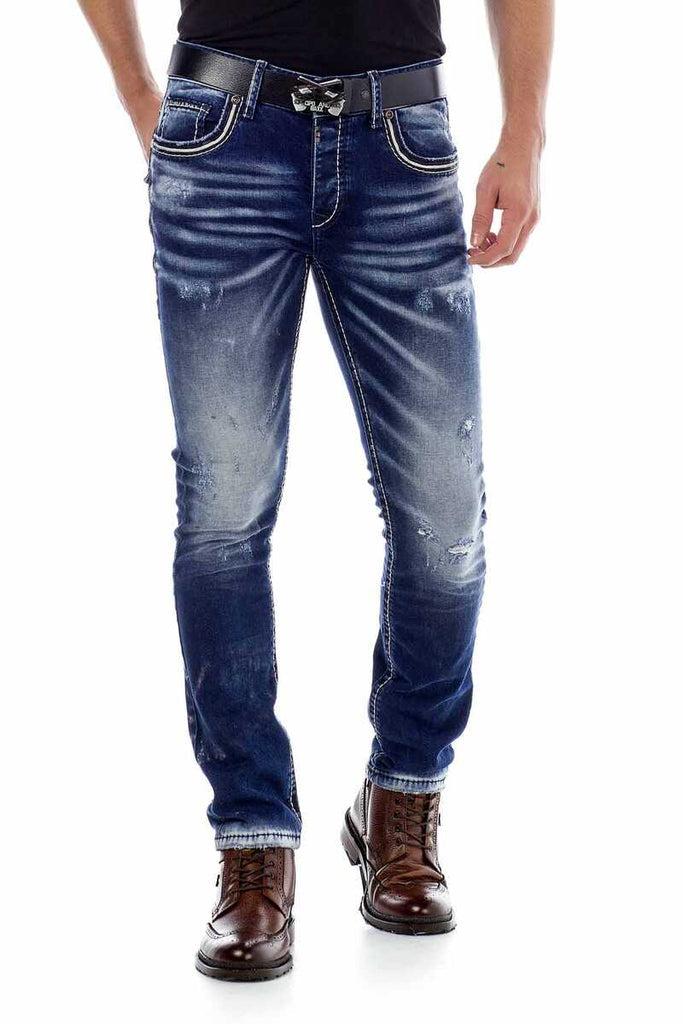 cipo & baxx CD485 Distressed Washed Fabric Men's Jean Trousers BLUE