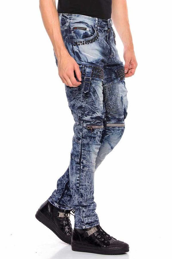 Cipo & Baxx CD494 Rock Star Style Biker Men's Trousers BLUE