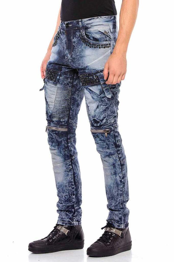 cipo & baxx CD494 Rock Star Style Biker Men's Trousers BLUE