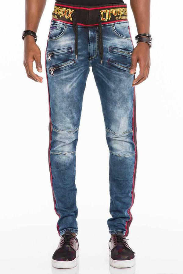 Cipo & Baxx CD504 Rubber Belt Slim Fit Men's Jean Trousers BLUE
