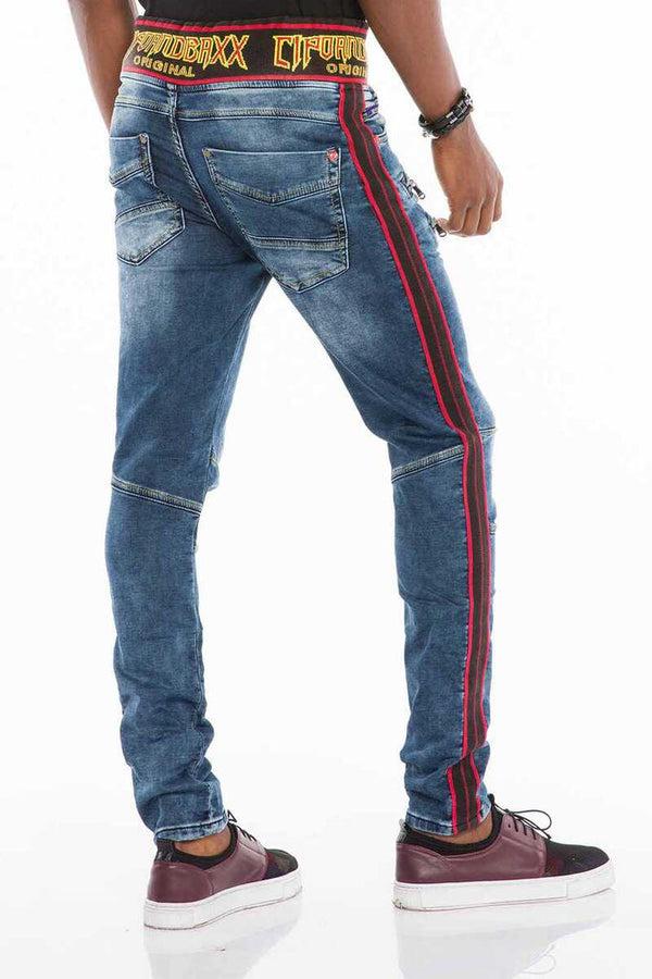 Cipo & Baxx CD504 Rubber Belt Slim Fit Men's Jean Trousers BLUE