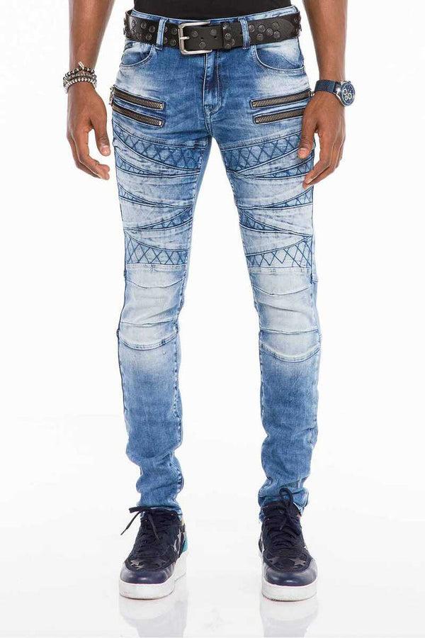 Cipo & Baxx CD505 Patterned Stitched Skinny Fit Blue Men's Jean Trousers BLUE
