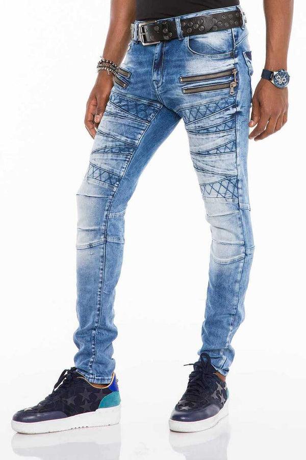 Cipo & Baxx CD505 Patterned Stitched Skinny Fit Blue Men's Jean Trousers BLUE