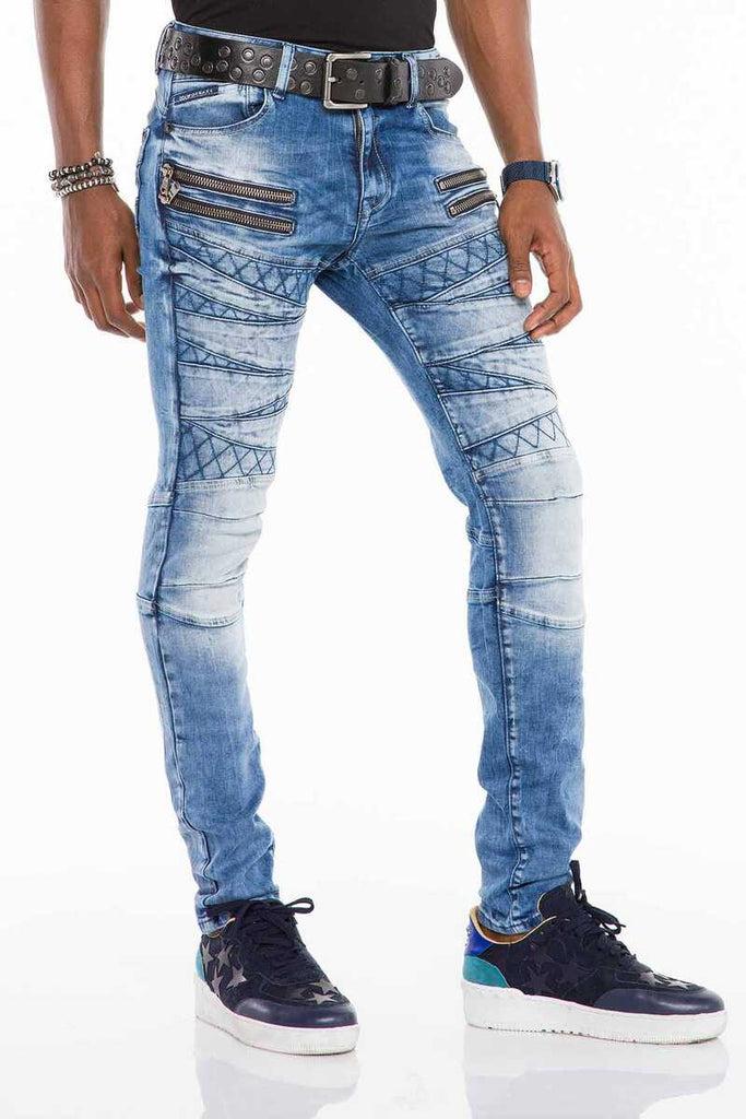 cipo & baxx CD505 Patterned Stitched Skinny Fit Blue Men's Jean Trousers BLUE