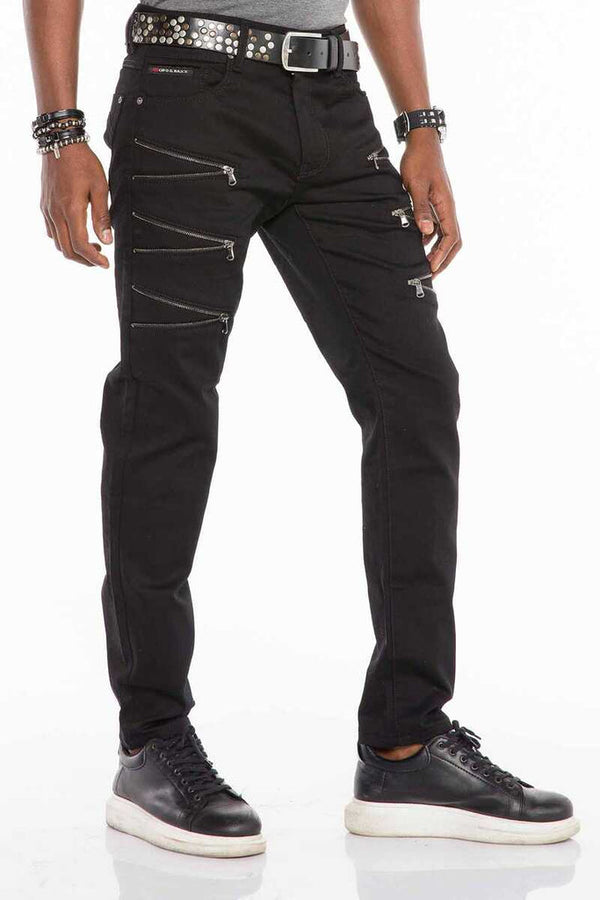Cipo & Baxx CD509 Zipper Detailed Slim Fit Men's Jean Trousers BLACK