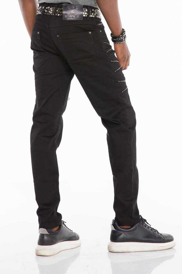 Cipo & Baxx CD509 Zipper Detailed Slim Fit Men's Jean Trousers BLACK