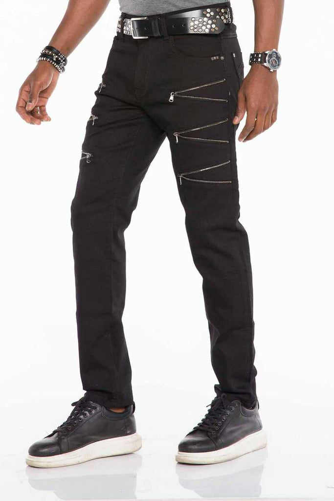 cipo & baxx CD509 Zipper Detailed Slim Fit Men's Jean Trousers BLACK
