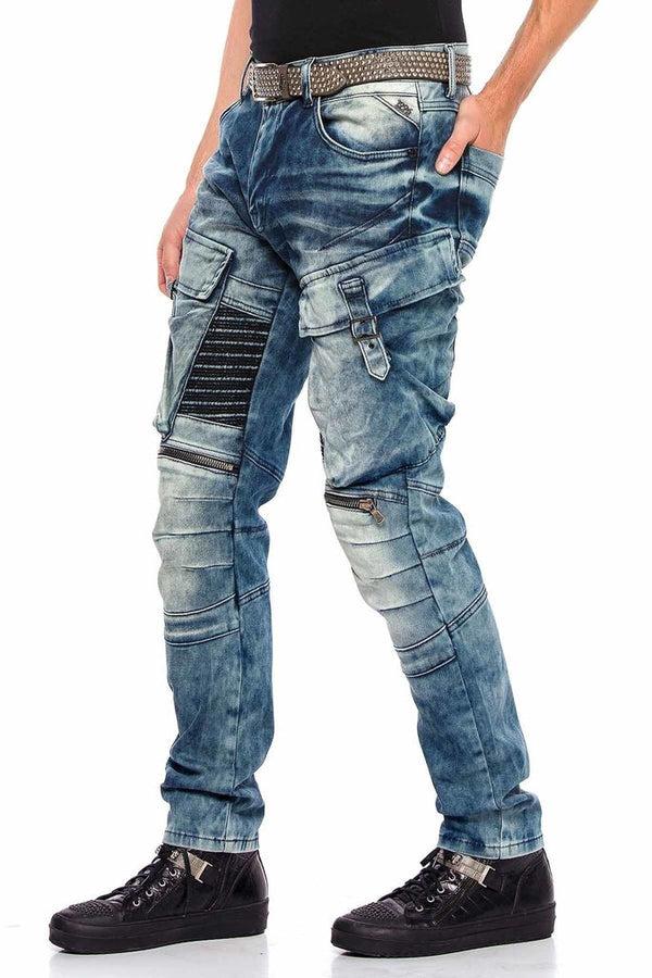Cipo & Baxx CD523 Cargo Pocket Worn Out Loose Cut Hip Hop Style Trousers BLUE