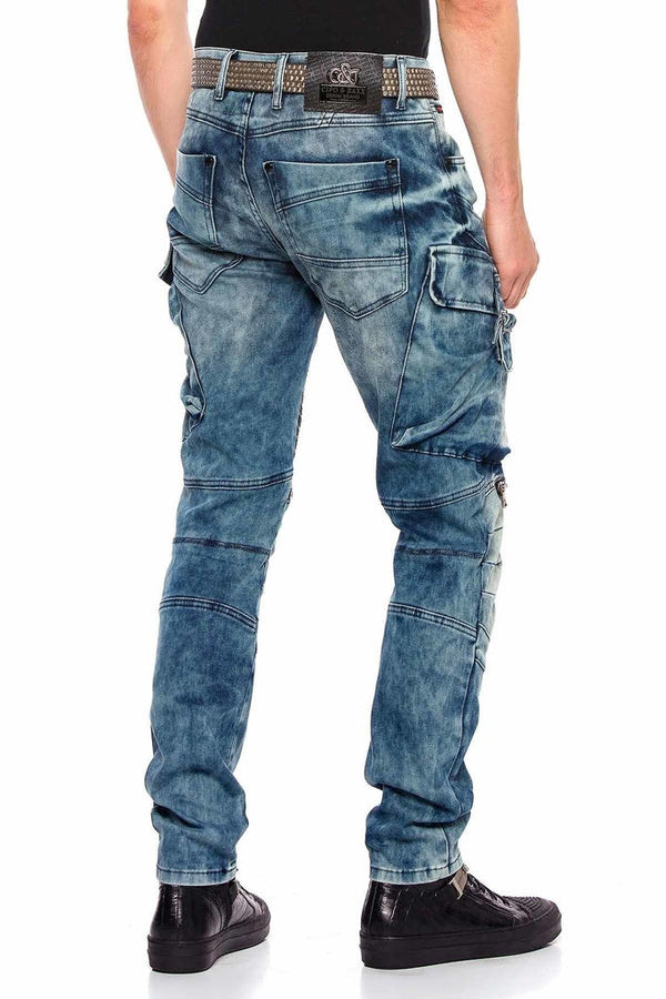 Cipo & Baxx CD523 Cargo Pocket Worn Out Loose Cut Hip Hop Style Trousers BLUE