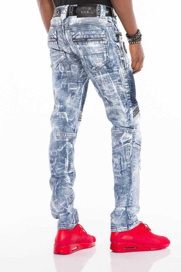 Cipo & Baxx CD529 Metal Embroidered Hand Painted Men's Jean Trousers BLUE
