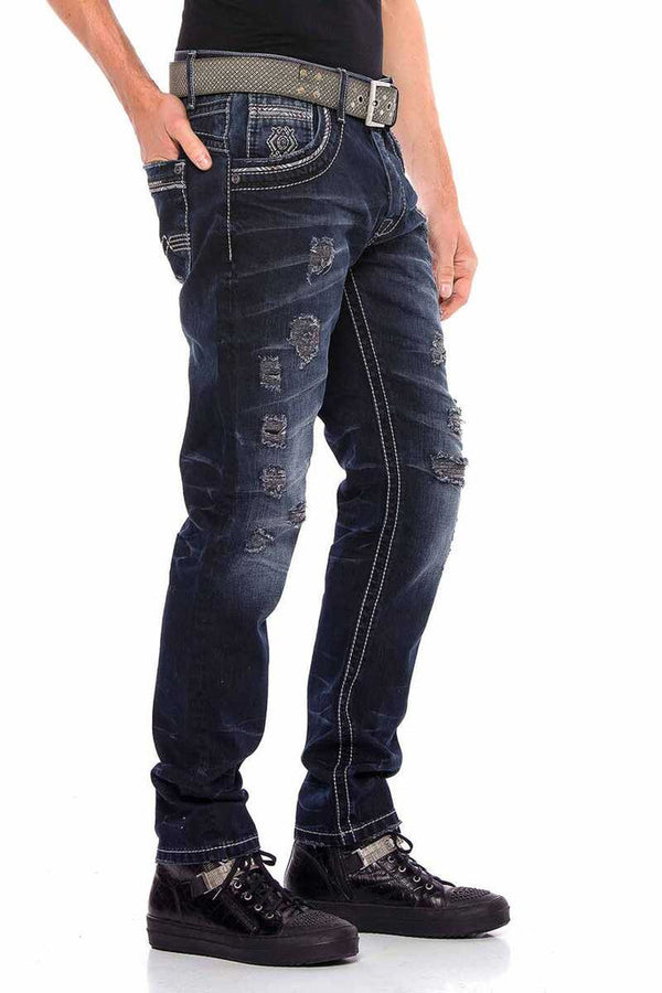 Cipo & Baxx CD539 Basic Vintage Ripped Men's Jean Trousers DARKBLUE
