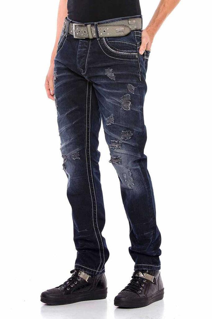 cipo & baxx CD539 Basic Vintage Ripped Men's Jean Trousers DARKBLUE
