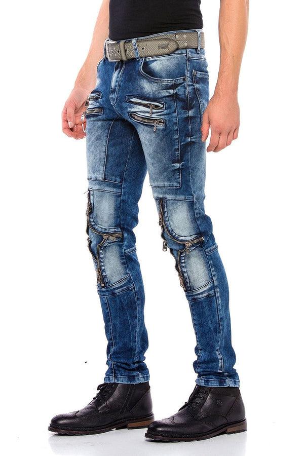 Cipo & Baxx CD551 Street Style Skinny Fit Men's Trousers With Zipper At The Knees BLUE