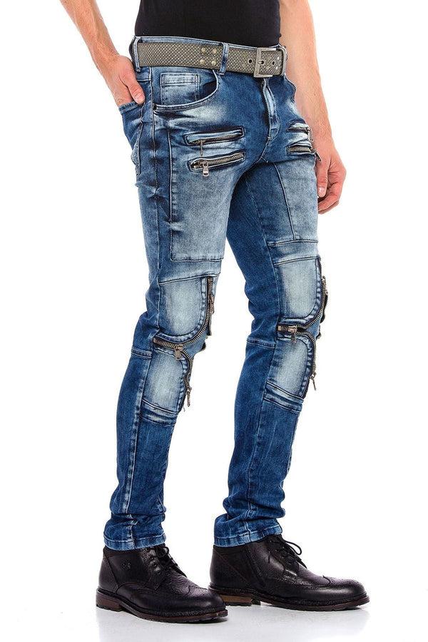 Cipo & Baxx CD551 Street Style Skinny Fit Men's Trousers With Zipper At The Knees BLUE